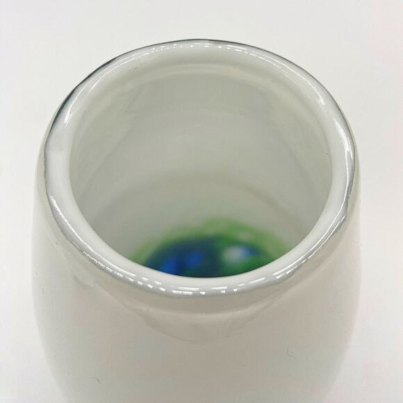 Vintage MCM Lava Lamp Style Vase Opal Green Cobalt Blue Bubbles Art Glass - Picture 5 of 6